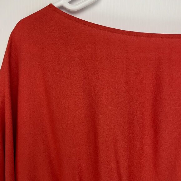 TARA JARMON Fluid Elasticated Waist Back Detailling Solid Red Mini Dress Size 38 - Picture 7 of 7